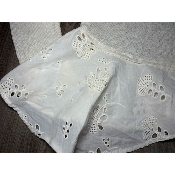Anthropologie Eyelet Hem Cotton Cardigan Sweater Ivory Dainty Feminine Cottage M - Picture 12 of 15